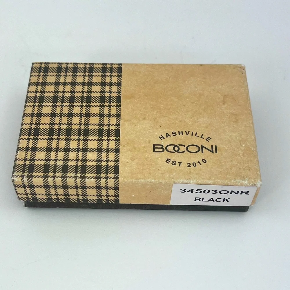 BOCONI PEBBLED LEATHER ID CARD CASE, RFID WALLET W/KEY RING LOOP. 3x4 INCHES BLK